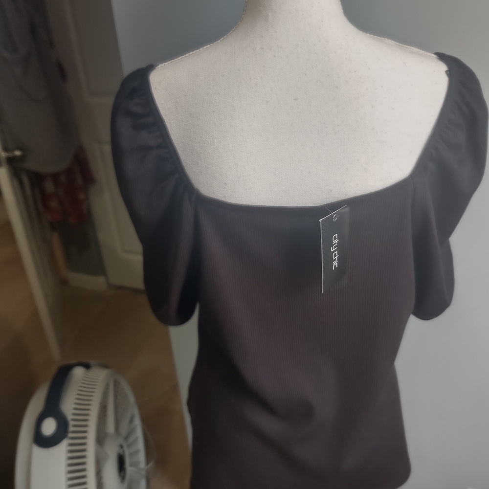 City Chic Black ribbed square neck Top